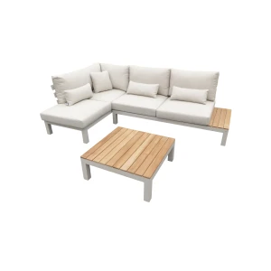 Vita loungeset chaise longue camel sand/teak incl. natural mixed weave kussens - Suns