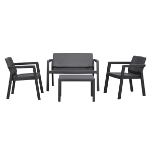 Leen Bakker - Loungeset Emily - /antraciet - 4-delig - Kunststof - Grijs - 126x76x46.8 Cm
