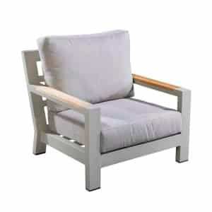 Bango lounge chair aluminium salix/teak/flax beige AW - Yoi