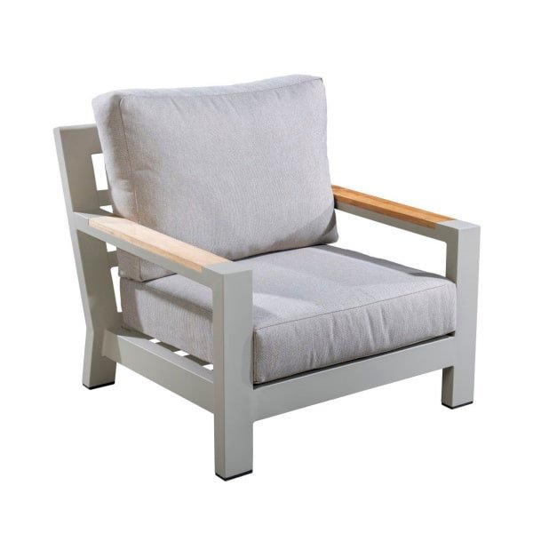 Bango lounge chair aluminium salix/teak/flax beige AW - Yoi