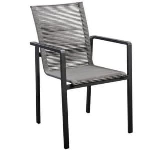 Ishi stackable dining chair alu black/rope dark grey - Yoi