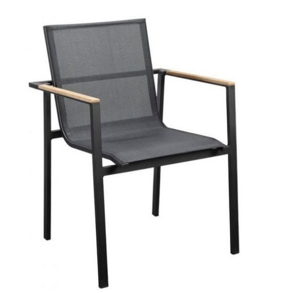 Mizu stackable dining chair alu black/black textilene - Yoi