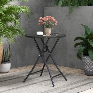 Ronde Tafel van 59 cm Opvouwbare Terrascocktailtafel met Blad van Gehard Glas Stevig Metalen Frame Draagbare Bistrotafel voor Buiten