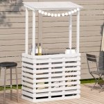 Tuinbartafel met dak 112,5x57x195,5 cm massief hout wit