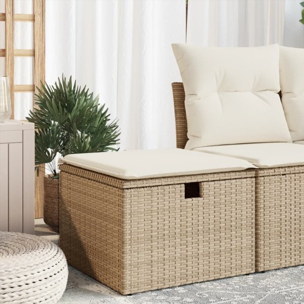 Tuinkruk met kussen 55x55x37 cm poly rattan beige Tuinkruk met kussen 55x55x37 cm poly rattan beige
