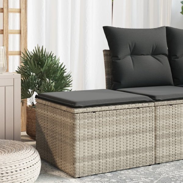 Tuinkruk met kussen 55x55x37 cm poly rattan lichtgrijs Tuinkruk met kussen 55x55x37 cm poly rattan lichtgrijs