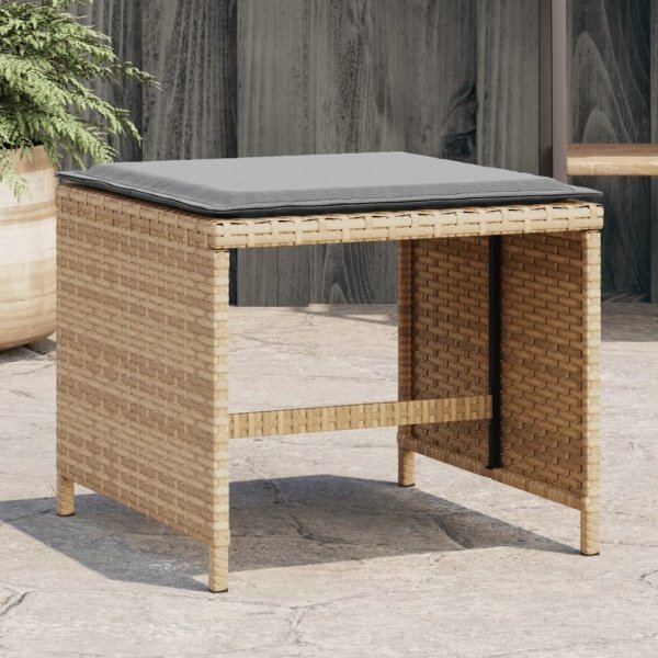 Tuinkrukken 4 st met kussens 41x41x36 cm poly rattan beige Tuinkrukken 4 st met kussens 41x41x36 cm poly rattan beige