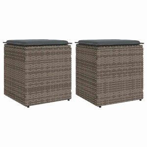 Tuinkrukken met kussens 2 st 40x40x43 cm poly rattan grijs