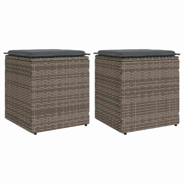 Tuinkrukken met kussens 2 st 40x40x43 cm poly rattan grijs