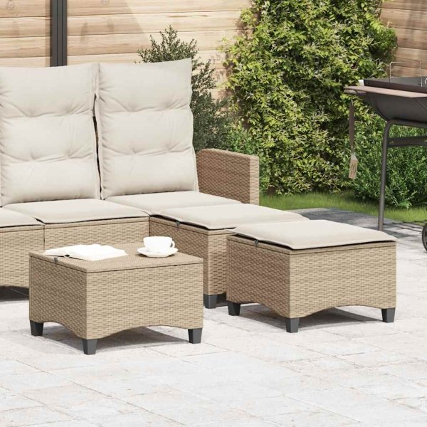 Tuinkrukken met kussens 2 st 55x55x36 cm poly rattan beige Tuinkrukken met kussens 2 st 55x55x36 cm poly rattan beige