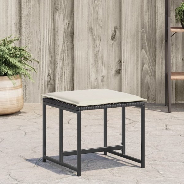 Tuinkrukken met kussens 4 st poly rattan zwart Tuinkrukken met kussens 4 st poly rattan zwart