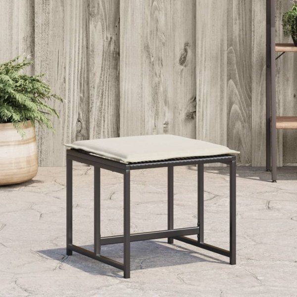 Tuinkrukken met kussens 4 st poly rattan zwart Tuinkrukken met kussens 4 st poly rattan zwart