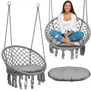 Tuinstoel Hangende Schommel Boho Grijs + Kussen