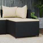 Voetensteun met kussen poly rattan zwart