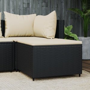 Voetensteun met kussen poly rattan zwart