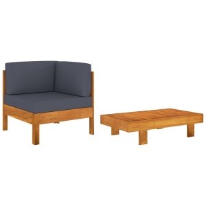 2-delige Loungeset met donkergrijze kussens acaciahout