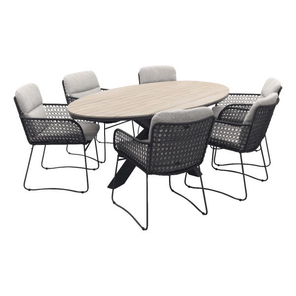 4 Seasons Aprilla - Antraciet / Edison 220 x 115 cm. tafel - ovale tuinset