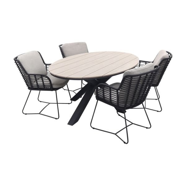 4 Seasons Fabrice antraciet / GI Edison 180 x 115 cm. tafel - ovale tuinset