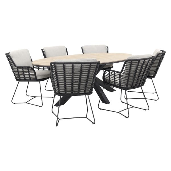 4 Seasons Fabrice antraciet / GI Edison 220 x 115 cm. tafel - ovale tuinset