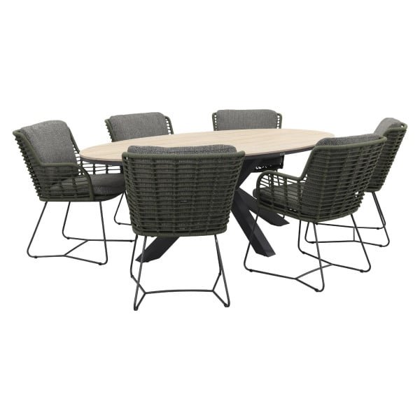 4 Seasons Fabrice groen / GI Edison 220 x 115 cm. tafel - ovale tuinset