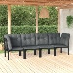 4-delige Loungeset zwart en grijs poly rattan