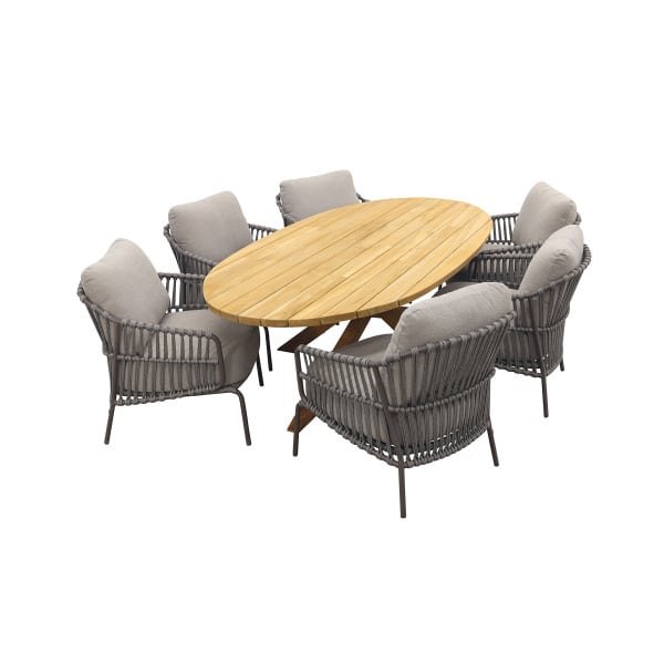 4SO Capalbio/Prado low dining tuinset 240x115 cm. (7-delig) - Terre/Teak