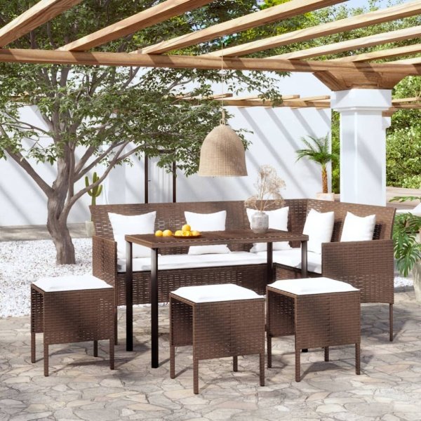 5-delige Loungeset met kussens L-vormig poly rattan bruin