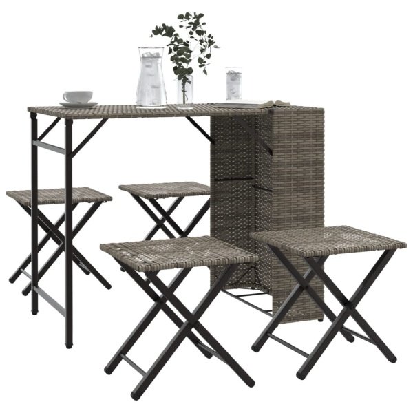 5-delige Tuinset inklapbaar poly rattan grijs
