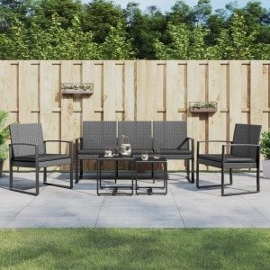 5-delige Tuinset met kussens polypropeen rattan donkergrijs