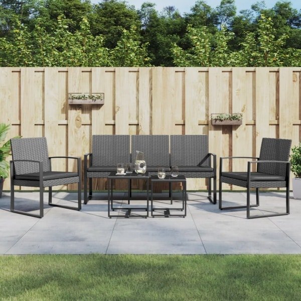 5-delige Tuinset met kussens polypropeen rattan donkergrijs