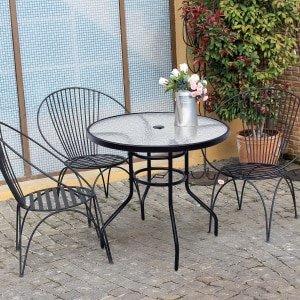 Bistrotafel Tuintafel Glazen Tafel Bijzettafel Balkontafel Terrastafel voor Binnen en Buiten Zwart