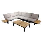 Funsui loungeset black, teak 345x275 cm inclusief beige kussens - Yoi