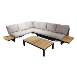 Funsui loungeset black, teak 345x275 cm inclusief beige kussens - Yoi