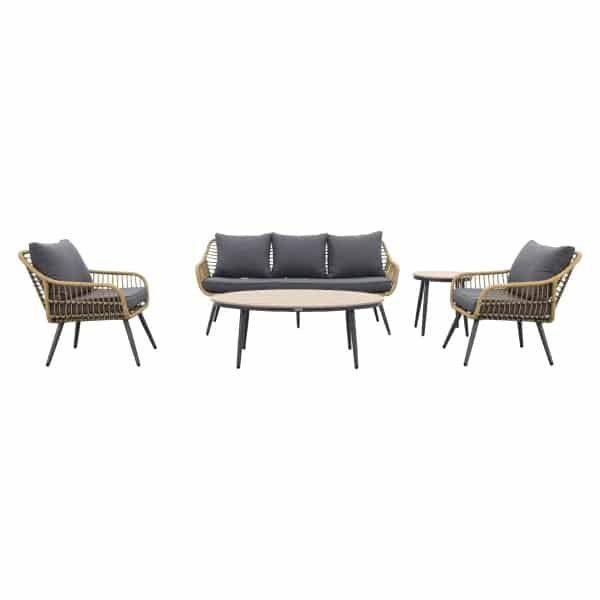 Garden Impressions Margriet stoel-bank loungeset - Natural rotan/Mystic Grey - 5 delig