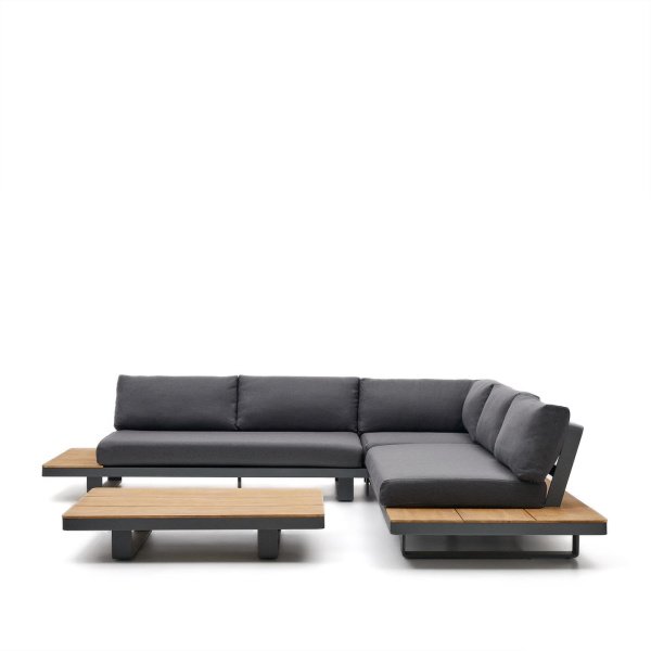 Kave Home 5-zits Loungeset Tosqueta Teakhout - Donkergrijs