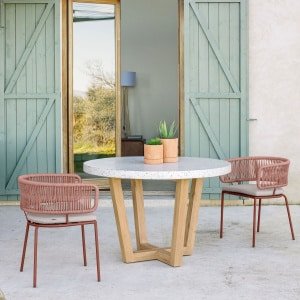 Kave Home Ronde Tuintafel 'Shanelle' houten onderstel, Ø120cm, kleur Wit