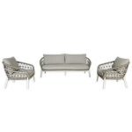 Loungeset Dakota Creme Bruin 4-delig Stoel Bank Aluminium Touw Buiten Tuinstoel Tuinbank Vita Lux