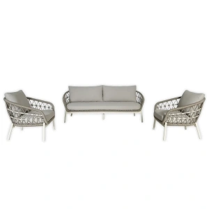 Loungeset Dakota Creme Bruin 4-delig Stoel Bank Aluminium Touw Buiten Tuinstoel Tuinbank Vita Lux
