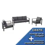 Loungeset Ginger Antraciet Bruin RVS Teak Bank Stoel Kussens Buiten 4SO