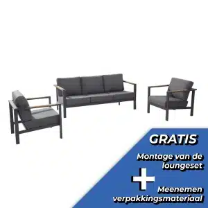 Loungeset Ginger Antraciet Bruin RVS Teak Bank Stoel Kussens Buiten 4SO