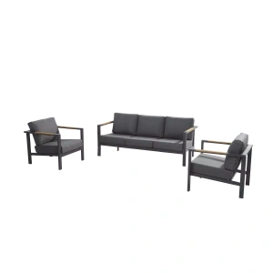 Loungeset Ginger Antraciet Bruin RVS Teak Bank Stoel Kussens Tuin Buiten 4SO