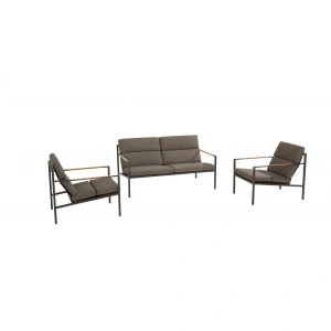 Loungeset Trentino Antraciet Naturel RVS Teak Bank Stoel Buiten 4SO