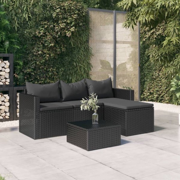 Loungeset poly rattan zwart