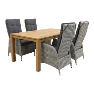 Manhattan - White grey / Rome teak 170 cm. - Natural Brown - verstelbare tuinset