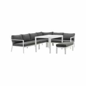 Nohr Hoek Loungeset Brianca Met hoekbank, tafel en bankje - Wit/Grijs