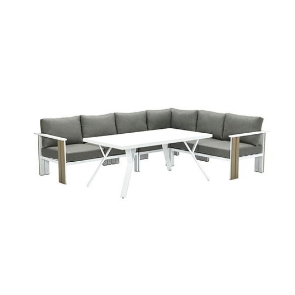 Plato L/D hoekset 5-dlg VW vint. teak/mat wit/moss gr - Garden impressions