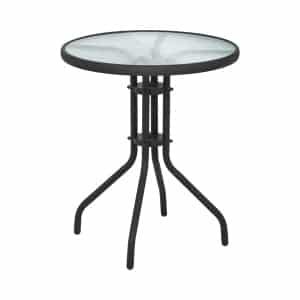 Ronde glazen buitentafel - Ø 60 cm - glazen blad - zwart
