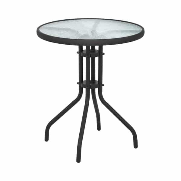Ronde glazen buitentafel - Ø 60 cm - glazen blad - zwart