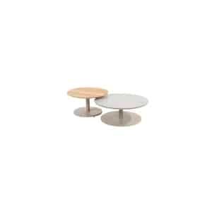 Sara set van 2 salontafels centrale poot latte, 65 en 80 cm dia. printed keramiek / teak top Taste - Taste