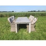 SenS-Line Parma teakset grijs - Grijze Teaktafel + 6 wicker stoelen - Showmodel Woerden
